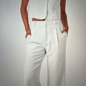 Elegant White Pinstripe  2 piece Women's Trousers and Vest Set